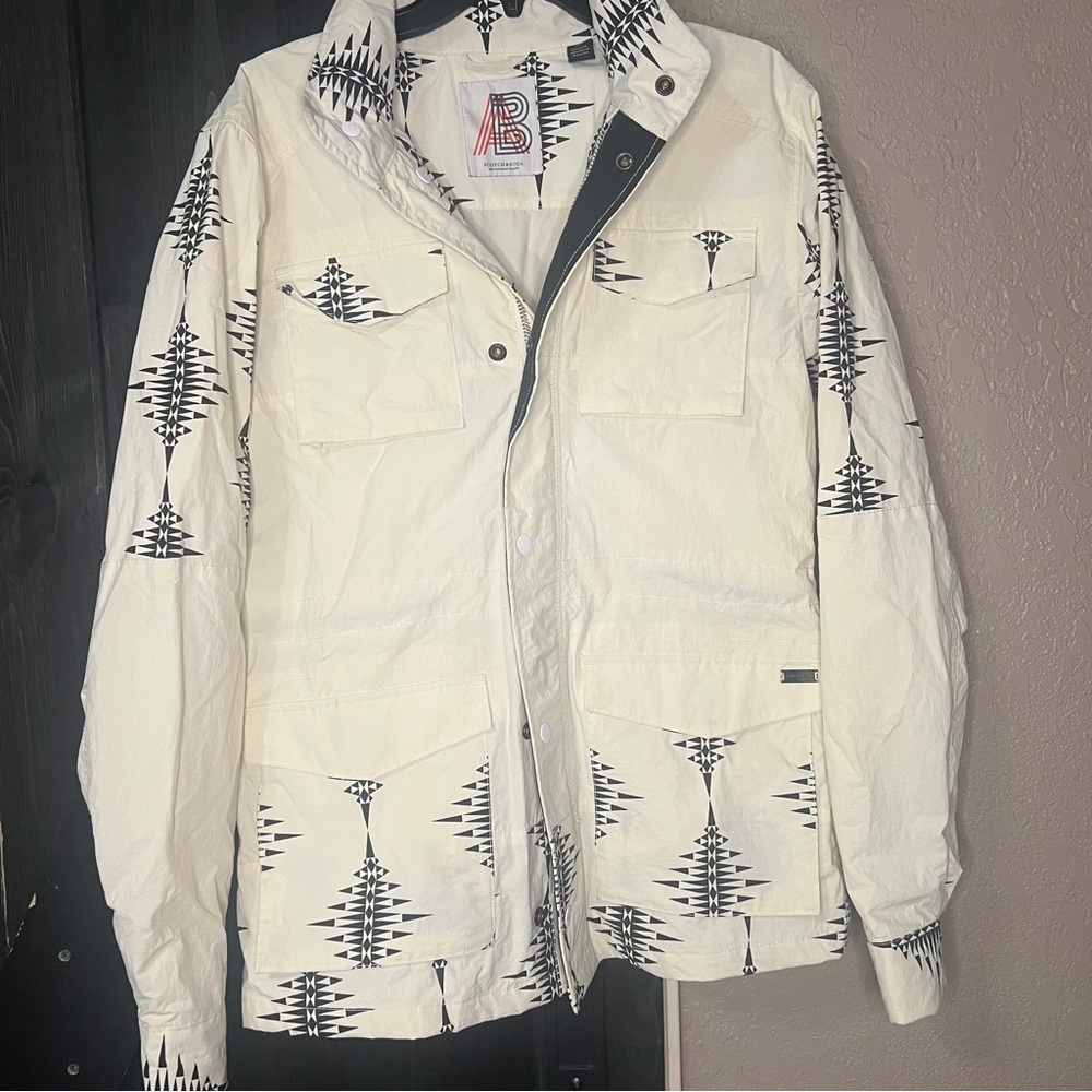 Scotch & Soda White Jacket with Black Geometric Pattern